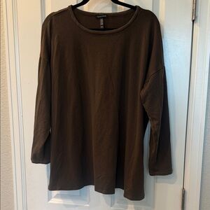 Eileen Fisher Cozy Brushed Terry Hug Long Top in chocolate Brown